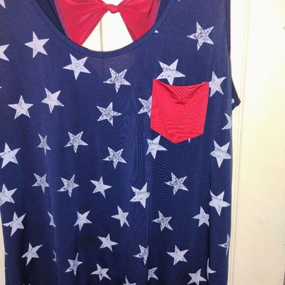 Navy Star Print Tank Top with Red Accents - Picture 5 of 7